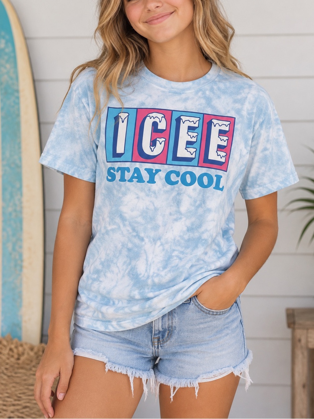 ICEE Stay Cool Blue Tie Dye Graphic Tee Youth XL 14-16 Retro Summer Shirt